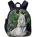 Produktbild Students Boy's&Girl's Backpacks with Pocket Tiger Albino Bengal Cat Sitting On A Rock in Forest Southeast Asia Indigenous Species Decorative Fern Green White