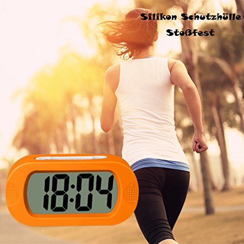 ZHPUAT Digital-Wecker Tischuhr mit Silikonhülle Snooze Bunten Licht Stoßfest ideales Geschenk Für Kinder(Orange) - 6