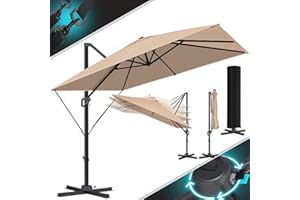 KESSER® Sonnenschirm Ampelschirm SUN XL 300 x 300 cm Inkl. Abdeckung +Windsicherung Drehbar Neigbar Kippbar Marktschirm Groß 360° Rotation, Gartenschirm mit Kurbel Sonnenschutz UV50+, Beige