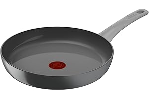 Tefal Poêle 28 cm, Induction, Revêtement antiadhésif céramique, Indicateur de cuisson Thermo-Signal, Eco-conception, Cuisson saine, Fabriqué en France, Renew On C4270632, Gris