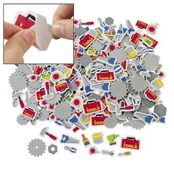 100 ~ Tool Theme Foam Stickers / Shapes ~ Approx. 1 - 1 3/4 ~ New ~ Saws, Screwdrivers, Paint Brush, Measuring Tape, Pliers, More. by FX