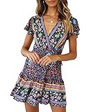 vestidos de novia 🍧Llamando a todos los amores de Boho, necesitas nuestro "Vestido de Gracia Increíble" en tu armario. VESTIDO DE ESTILO DE ENVOLTURA - Cuello en V profundo, manga de gorra, dobladillo con volantes, estampado floral, corbata Wais