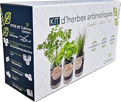 Cultivea – Kit Prêt à Pousser Complet d’Herbes Aromatiques - Cultivez votre Basilic, Persil et Ciboulette – Graines Françaises 100% Écologiques et Biologiques - Jardinez et Décorez votre Intérieur en mode DIY - Idée Cadeau