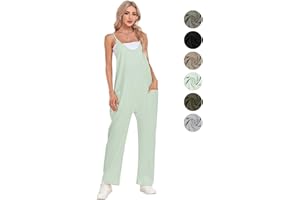 Lenugeo Latzhosen Für Damen, Lässige Overall Jumpsuits Frühling Sommer Herbst, Ärmellose Overalls + Lange Weite Beine