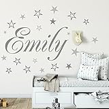 wandtattoo name graffiti  Wandschnörkel® Wandtattoo Namen HM~AA120 Kindernamen +20 teiliges Sterne Kinderzimmer Türschild Baby Mädchen Jungen personalisiert Grau Mix Set oder andere Farben