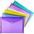 CAMPIO Premium A4 FS Size Envelope Document Folder Storage Case, Clear Plastic File Organizer with Snap Button, Multicolor Holder for Certificates, Papers & Stationery (Pack of 10)