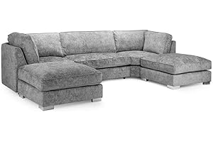 GENERIC Bishop U Shape High Back Sofa Set Grey | Premium High Back Fabric Lounge Suite | Modular Sectional Couch with Footstool | Large Living Room Furniture (Grey)