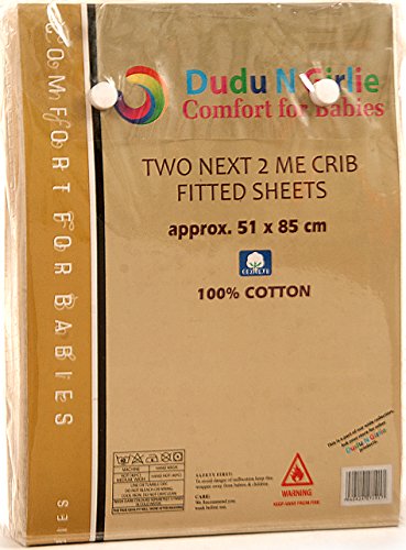 Dudu N Girlie Next2Me - Sábana bajera ajustable de algodón, 51 cm x 85 cm, 2 piezas, color crema/azul