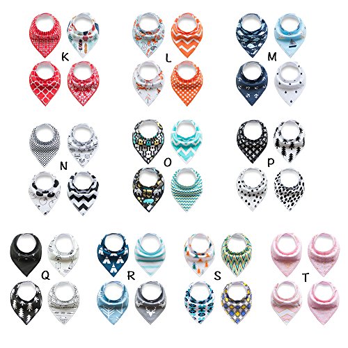 4er Pack Unisex Baby Kleinkind Bandana Sabbern Lätzchen mit Druckknöpfen 100% weiche Organische Baumwolle einzigartige Dusche Geschenk-Set Super Saugfähig für zahnende Füttern Fashion verstellbar - 6