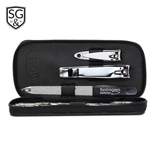 Premium Maniküreset 7-teilig, echt Leder Etui, Pediküreset – Nagelpflegeset , Feile aus Solingen, alle Teile des Manikürsets sind aus glanzvernickeltem und poliertem Stahl - 3