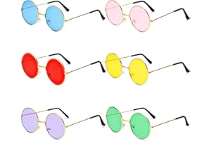 sanvpwsan 6Pcs Round Metal Frame Glasses Retro Hippie Style Multicolor Sunglasses, Christmas Party Glasses, John's 60s Style Glasses Accessories (Gold Frame)