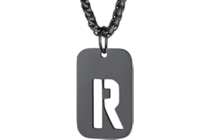 FindChic Militärischen Erkennungsmarke Buchstabe A-Z Halskette Personalisierter Armee Stil Dog Tag Anhänger kostenlos Schmuckbox für moderner Herren Mann Damen