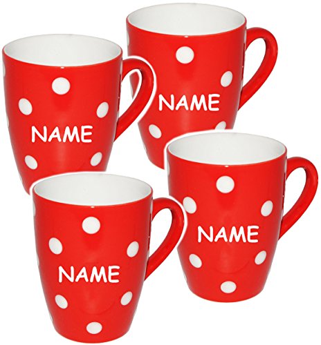 Henkeltasse / Kaffeetasse – “ Punkte – ROT & weiß “ – groß – 300 ml – Porzellan / Keramik – Teetasse – Trinktasse mit Henkel – Mikrowellengeeignet – gepunktet / Polka Dots – Tasse Becher – Porzellantasse – Tassen / Kaffeetassen – Henkeltassen – Keramiktasse lustig – Punkt rote – Kaffeebecher – Teetassen – Henkelbecher - 5