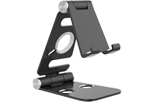 Hianjoo Support Téléphone, Support Tablette, Support de Montre Support de Bureau Double en Aluminium Pliable Compatible pour Téléphone Portable, Accessoires, Bureau, d'autres Smartphones - Noir