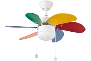 FARO BARCELONA 33179 - PALAO Ventilador de techo con luz 6 palas de MDF multicolor, Diámetro 760mm, Accionado por cadena