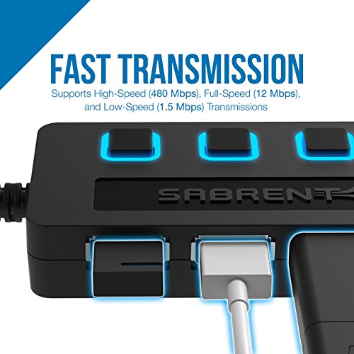 Sabrent USB HUB – 4-Port USB 2.0 Hub mit einzelnen Schalter und einzelnen LEDs (HB-UMLS) - 4