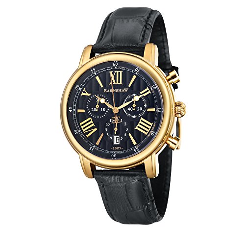 Thomas Earnhshaw Men's Longcase 43 Quartz Watch with Black Dial Chronograph Display and Black Leather Strap ES-0016-0A