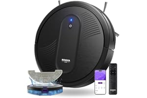 ‎MONSGA MONSGA Saugroboter mit Wischfunktion 3 in 1,Saug und Wischroboter 3000PA,Bürstenloses Düsendesign mit 2 Bürste,140Mins Max, Schlank und Geräuscharm Saugroboter Ideal für Tierhaare, Teppich, Hartboden