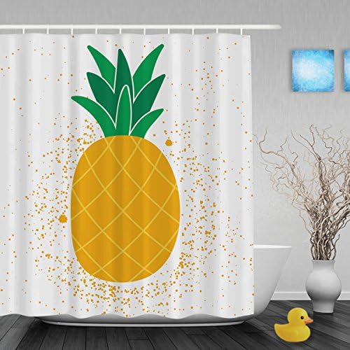Say Hello To Summer Shower Curtain Bright Exotic Fruit Pineapple Decor Bathroom Shower Curtains Waterproof Mildewproof Polyester Fabric Yellow 72"X80"Inch