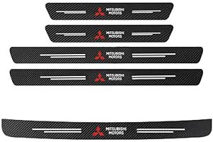 SANQIUTOU 5 Stück Auto Einstiegsleisten Schutz für Mitsubishi Outlander 2009-2024,karbon Folie für Auto mit Logo Kohlefaser Auto Türeinstiegsschutz Aufkleber