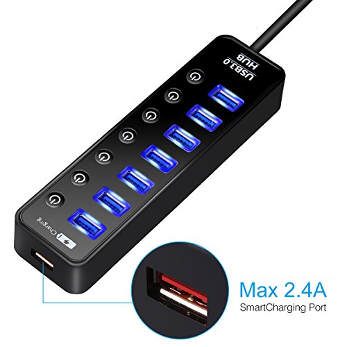 USB 3.0 Hub, ONCHOICE USB 7 Ports adapter mit Schalterknopf + 1 Port Ladeport verteiler für Apple Macbook, Macbook Pro, iMac, Notebook, Windows Laptops und Ultrabooks usw