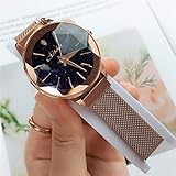 GRCSGL 2018 Magnet Stern Uhr Große Dial Cut Kristallglas Magnet Gürtel Dame Freizeituhr, Rose Gold