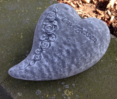 Grabschmuck, massiver Steinguss * Herz „Unvergessen“ , frostfest bis -30°C - 3