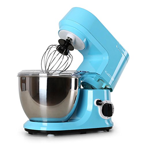 Klarstein Carina Azzura Küchenmaschine Teigknetmaschine (800 Watt, 6-stufige Geschwindigkeit, 4 Liter Schüssel) blau