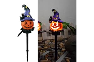 YZYOE LED Solar Wizard Kürbis Bodenlicht, Halloween Outdoor Atmosphäre Dekoration Lampe, niedliche schwarze Hut Kürbis Innenhof warme Lichter.