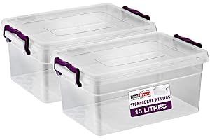 BEST HOUSE ANOTHER FINE PRODUCT Best House 2 PCS Clear Plastic Storage Box with Lids, Storage Containers Use for Home, office, Kitchen, Toys and Goods (15 Litres)