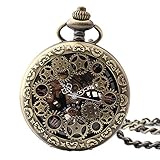 Easy Go Shopping Taschenuhr Exquisite Gear Design Retro Taschenuhr Boutique Mechanische Taschenuhr Bronze mit Kette