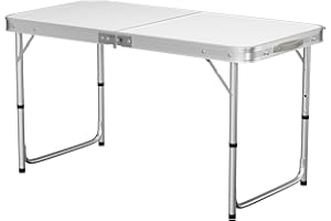 Rigogo Table de Camping Pliable 120 cm, Table de Pique-Nique Portable avec Pieds en Aluminium Solides et poignée de Transport, légère pour l'intérieur et l'extérieur, 3 Niveaux de Hauteur 70/62/55 cm