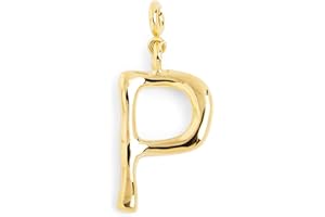 SINGULARU - Charm Letter XL or - Pendentif Initiale en laiton avec finition plaqué or 18 K - Pendentif Lettres A - Z - Charm Combinable avec Collier - Bijoux pour Femme - Lettre