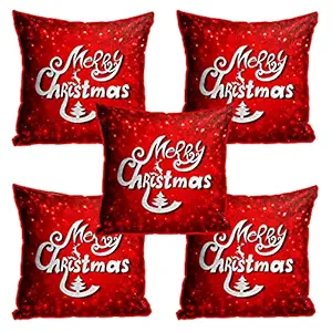 DreamVio Jute Exclusive Merry Christmas Decorative Throw/Pillow Covers, Cushion Covers for Gifting, Living Room, Bed Room, Sofa,Chairs Pack/Set of 5 (Multicolour, Size 16 x 16 Inches)