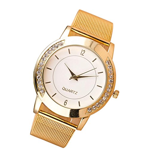 FEITONG Damenuhr Mode Kristall Edelstahl Band Analoge Quarz Armbanduhr Golden Armband FEITONG Damenuhr Mode Kristall Edelstahl Band Analoge Quarz Armbanduhr Golden Armband
