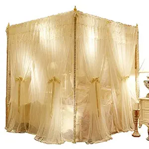 MURLI SARKAR Ivory 4 Corners Post Canopy Bed Curtain for Girls Boys & Adults, Princess Bedroom Decoration, Royal Luxurious Cozy. (47