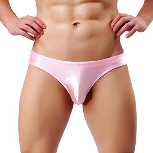 Amphia Men Underwear Brushed Light Stretch High Fork Briefs Sexy G-String Underpants (Pink, S)