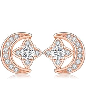 Yumilok Roségold 925 Sterling Silber Zirkonia Mond Stern Ohrstecker Ohrringe Hypoallergen Ohrschmuck für Damen...