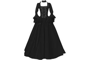 XYYYHTL Costume Halloween Femme 2024 Robe Rétro Médiévale Femme avec Manches Trompette Grandes Tailles Robe Reine Victorienne Halloween Cosplay Médiévale Renaissance Gothique Maxi Carnaval Fête Princesse
