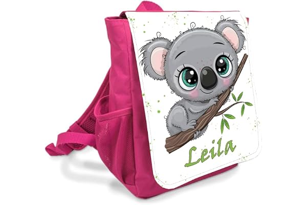 Sac à dos personnalisé avec prénom – Motifs variés | Sac enfant pour crèche et école maternelle | Bretelles rembourrées, légères | 6L, Rose, Bleu, Rouge (Koala)