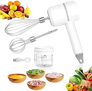 Gvnd Electric Hand Mixer & Food Chopper 2 in 1 Rechargeable Battery Operated Egg Beater Cordless Handheld Chopper Food Processor for Meat Vegetable Onion Garlic Chili