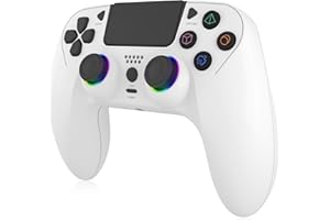 VARKDA Wireless Controller für PS4, Game Controller Kompatibel mit PS4/Slim/Pro/PC, Gamepad mit 7 RGB LED/Dual Vibration/6 Achsen Gyro Sensor/950 mAh Akku/Headset Jack, Präzise Kontrolle Joystick, Weiß