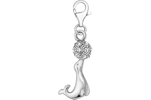 Quiges 925 Sterling Silver Sea Horse Clip On Lobster Clasp Charm Pendant