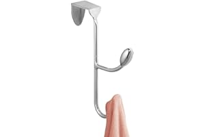 INTERDESIGN iDesign Hanging Coat Hanger with 2 Hooks, Metal Coat Hooks for Clothes and Accessories, Over the Door Hooks for Hallway or Bathroom, Silver