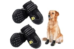 HuaTek Hundestiefel, wasserdichte Stiefel für Hunde, Hundeschuhe mit Anti-Rutsch-Sohle Reflektierende Riemen, Outdoor Hundeschuhe für Mittelgroße Hunde (Schwarz 4PCS)
