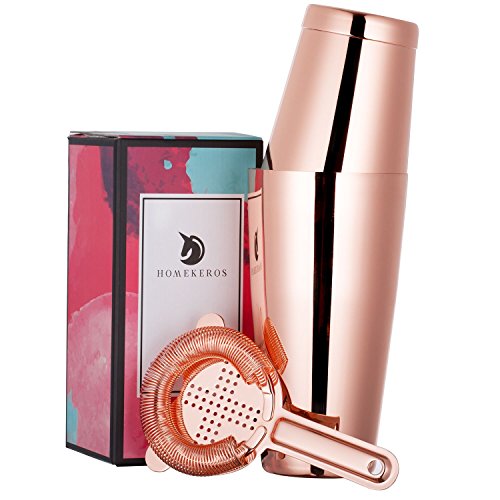 Kupfer Boston Shaker: 3-teilig Set: 550ml&750ml Profi Edelstahl Cocktail Set & Barsieb von Homekeros