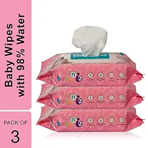 Babynu 80 Wet 98 % Water Wipes, White - Pack of 3
