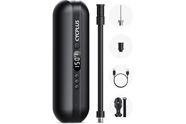 CYCPLUS Pompe à Vélo électrique 150psi,Pompe Velo Electrique,Mini Compresseur,Gonfleur Velo Portable, Banque de Puissance A2 Blanc Noir