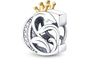 TINSLO Charme Pearl en forme de lettre de A à Z pour bracelet, En argent sterling 925, Compatible avec les bracelets et colliers Pandora, Compatible avec les bracelets européens pour femmes et filles