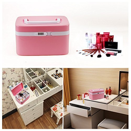 EVERTOP Kosmetik Organizer Aufwahrungbox tragbare Make Up Aufbewahrung mit Zahlenschloss (Pink) - 2